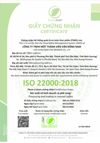 Giấy chứng nhận Cà Phê Đông Nam